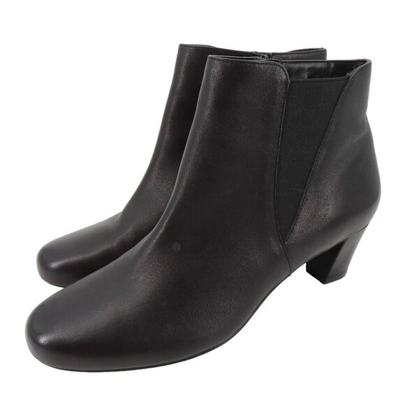 David Tate Womens 11 M Solid Black Leather Upper Ankle Boots Booties Zippered - Picture 1 of 12
